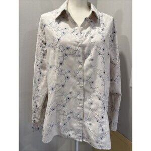 Sag Harbor Women Embroidered Long Sleeve Button-Up Shirt Cream White Size Large